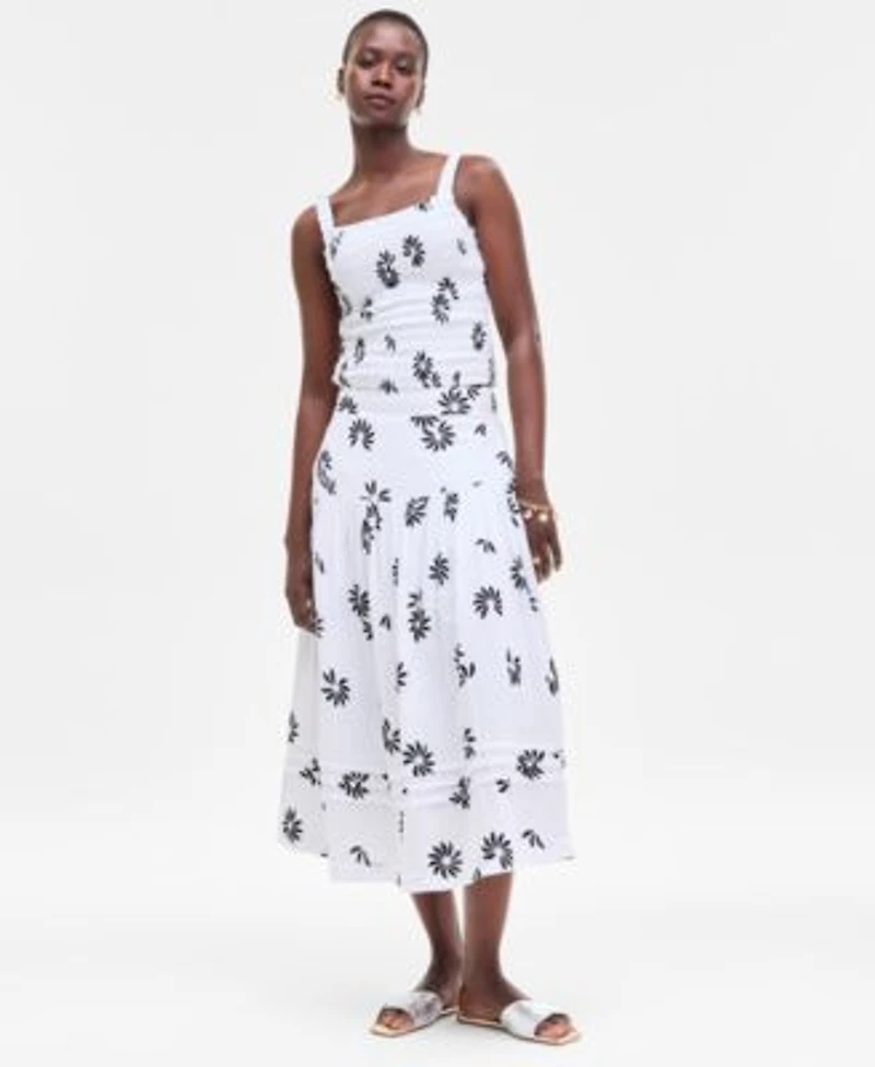 On 34th Womens Cotton Gauze Smocked Tank Tiered Midi Skirt Exclusively At Macys