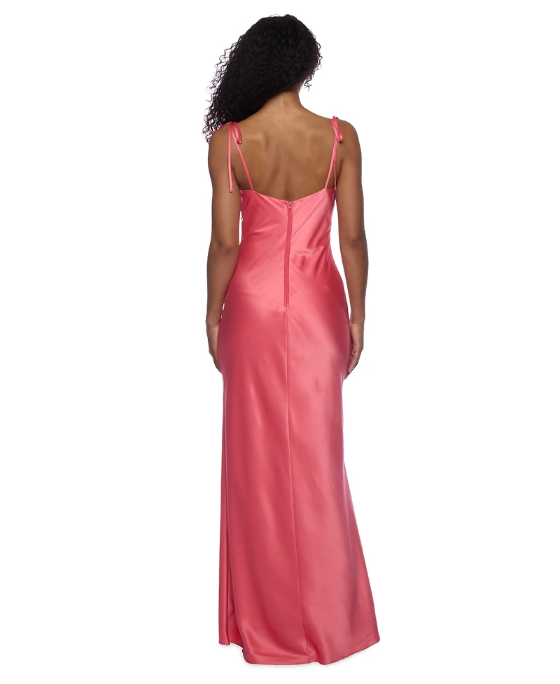 Alex & Sophia Juniors' Cowlneck Shoulder-Tie Gown