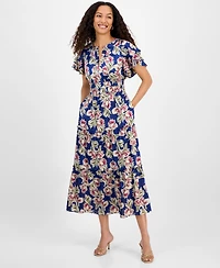 julia jordan Women's Printed Tiered-Short-Sleeve Dress