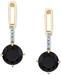 Onyx (7mm) & Diamond Accent Drop Earrings in 10k Yellow Gold