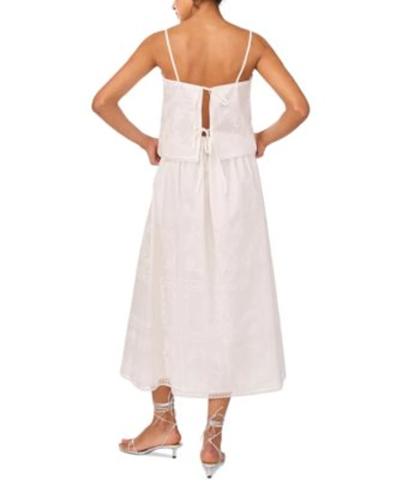 1.State Womens Embroidered Square Neck Sleeveless Blouse Embroidered Midi Skirt