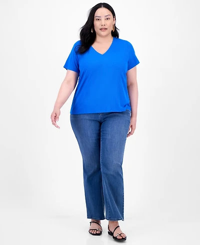 I.n.c. International Concepts Plus V-Neck Ribbed Knit Top, Exclusively at Macy's