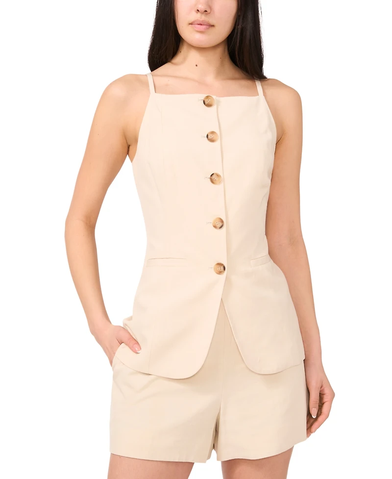 1.state Women's Square-Neck Button-Front Long Vest