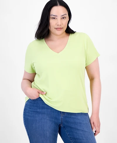 I.n.c. International Concepts Plus V-Neck Ribbed Knit Top, Exclusively at Macy's