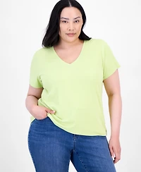 I.n.c. International Concepts Plus V-Neck Ribbed Knit Top, Exclusively at Macy's