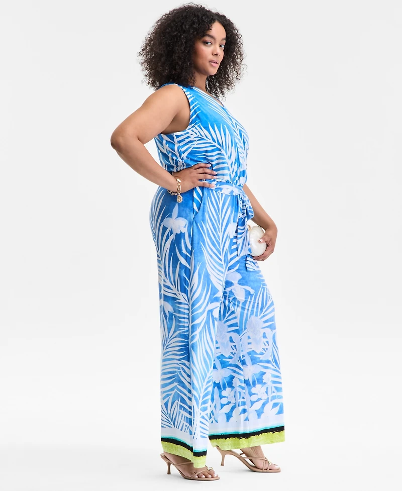 I.n.c. International Concepts Plus Printed Tie-Waist Jumpsuit, Exclusively at Macy's