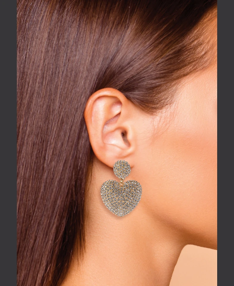 Laundry by Shelli Segal Gold Tone and Pave Crystal Stone Heart Earrings