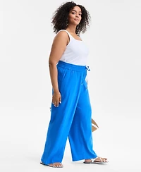 I.n.c. International Concepts Plus Size Solid Drawstring Wide-Leg Pants, Exclusively at Macy's