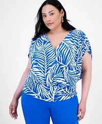 INC Plus Printed Ruched Surplice-Neck Top, Exclusively at Macy's