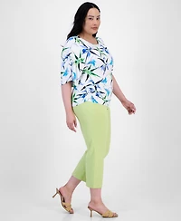 I.n.c. International Concepts Plus Printed Ruched-Shoulder Top, Exclusively at Macy's