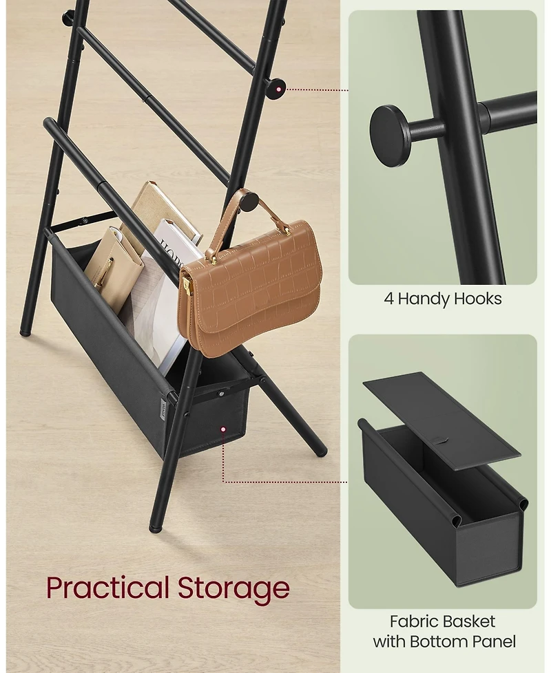 Foldable Towel Rack with 4 Hooks and Blanket Holder for Bathroom or Bedroom Use