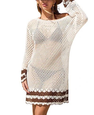 Cupshe Women's Beach Sand Stripes Beige Cover-Up Mini Dress