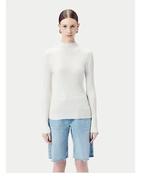 Gobi Cashmere Women's High-neck Ribbed Cotton Silk Cashmere Blend Sweater