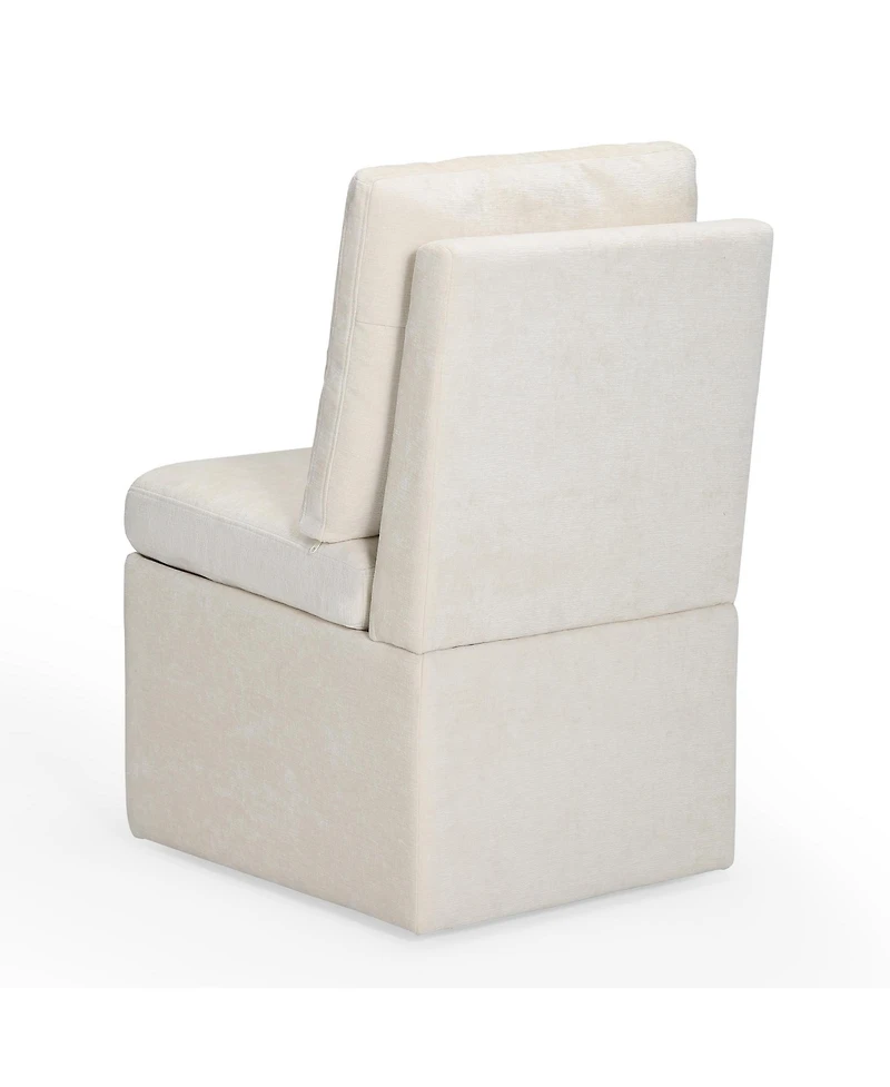 Modern Upholstered Chenille Armless Dining Chairs With Casters