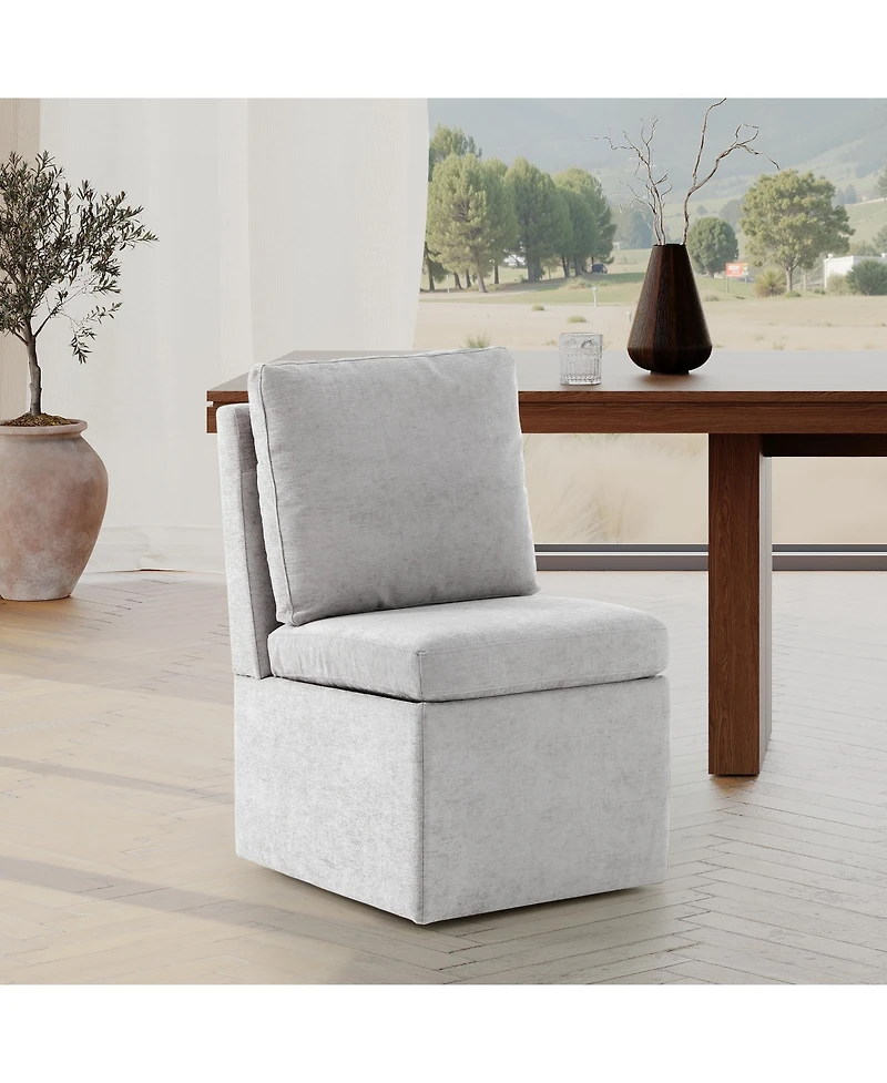 Modern Upholstered Chenille Armless Dining Chairs With Casters