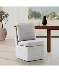 Modern Upholstered Chenille Armless Dining Chairs With Casters