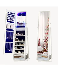 Vlsrka Jewelry freestanding storage mirror cabinet with shelves, built-in lights, and rotating feature.