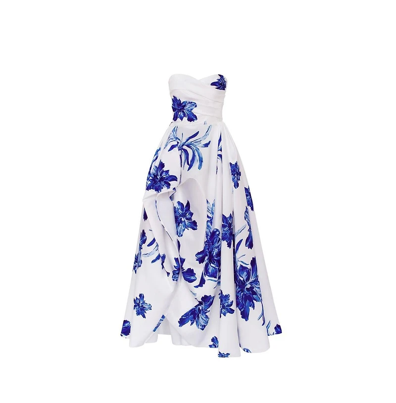 Milla Women's Wonderful white A-line maxi dress with blue flowers