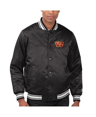 Men's Starter Black Washington Commanders Locker Room Satin Varsity Full-Snap Jacket