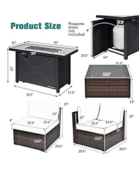 Gymax 7PCS Patio Rattan Furniture Set Fire Pit Table Cover Cushion