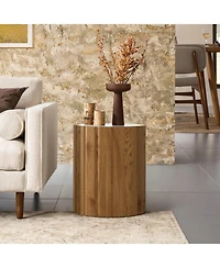 LuxenHome Wood Grain Manufactured Wood 18.9-Inch Tall Round End and Side Table with Faux Marble Top