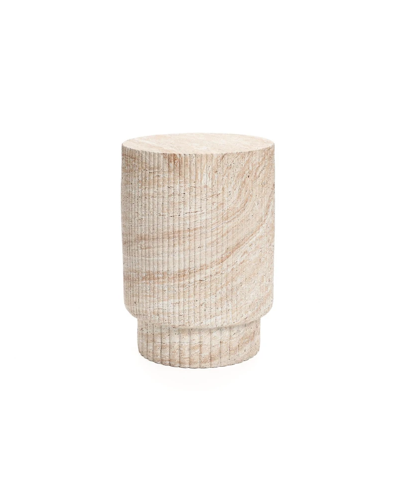 LuxenHome Travertine-Style Round Ribbed MgO Side Table
