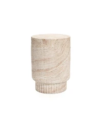 LuxenHome Travertine-Style Round Ribbed MgO Side Table