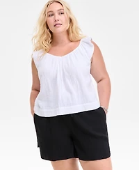 On 34th Plus Cotton Gauze V-Neck Flutter-Sleeve Top, Exclusively at Macy's