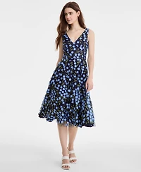 Eliza J Women's Floral-Print Mesh V-Neck Midi Dress