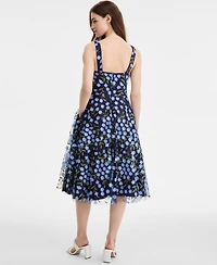 Eliza J Women's Floral-Print Mesh V-Neck Midi Dress