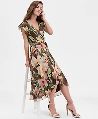 Adrianna Papell Women's High-Low Ruffle Floral Midi Dress