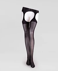 Lechery Women's Lustrous Silky Shiny Sheer Suspender Crotchless High-Waist Pantyhose Tights