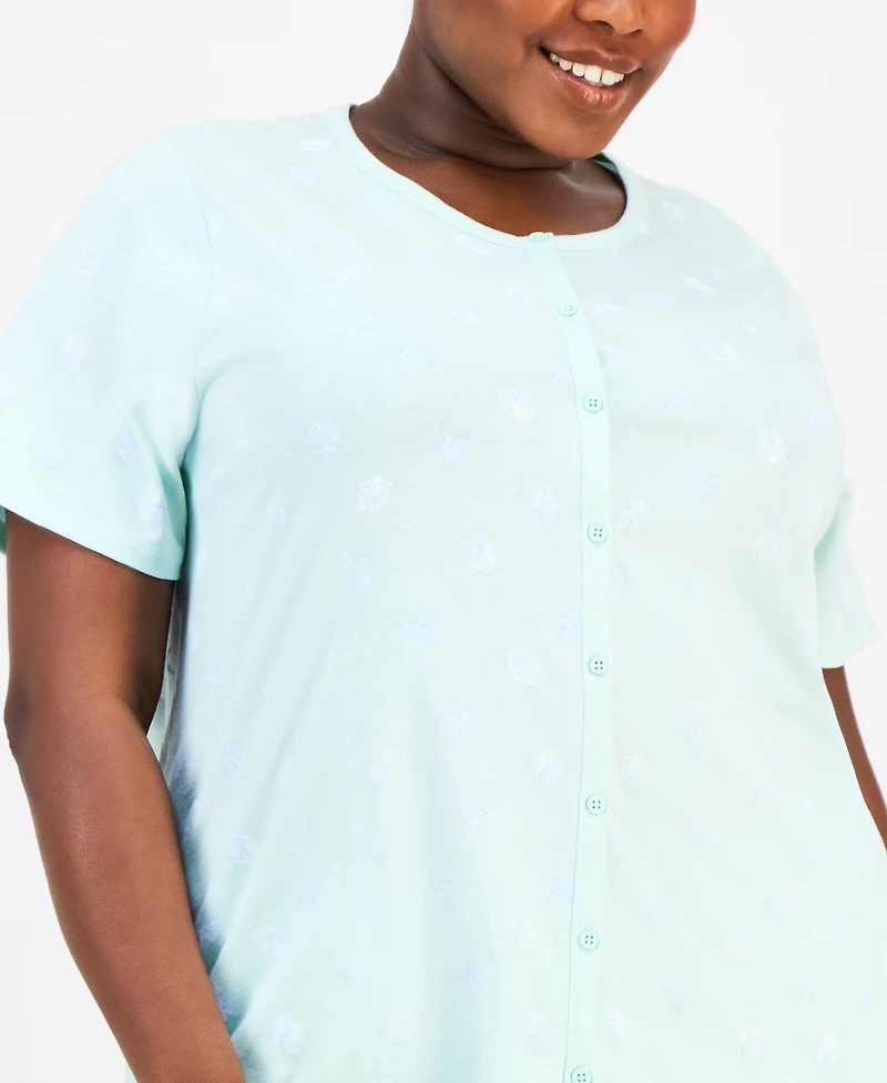 Charter Club Plus Size Cotton Floral Bermuda Pajamas Set, Created for Macy's