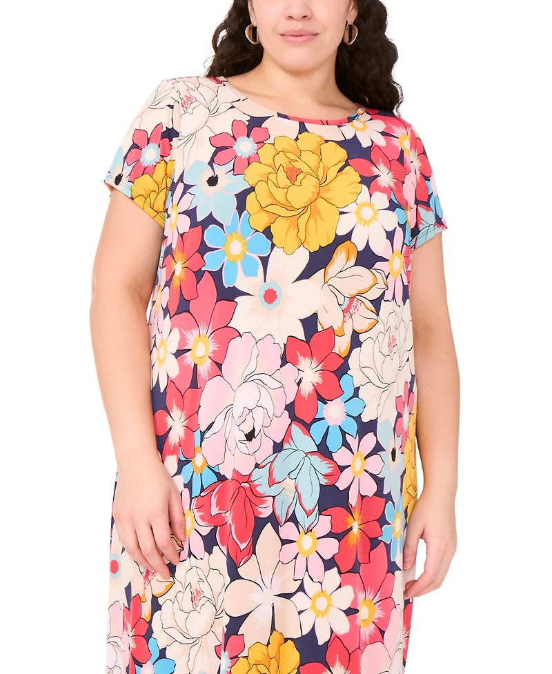 Msk Plus Size Printed Round-Neck Short-Sleeve Dress