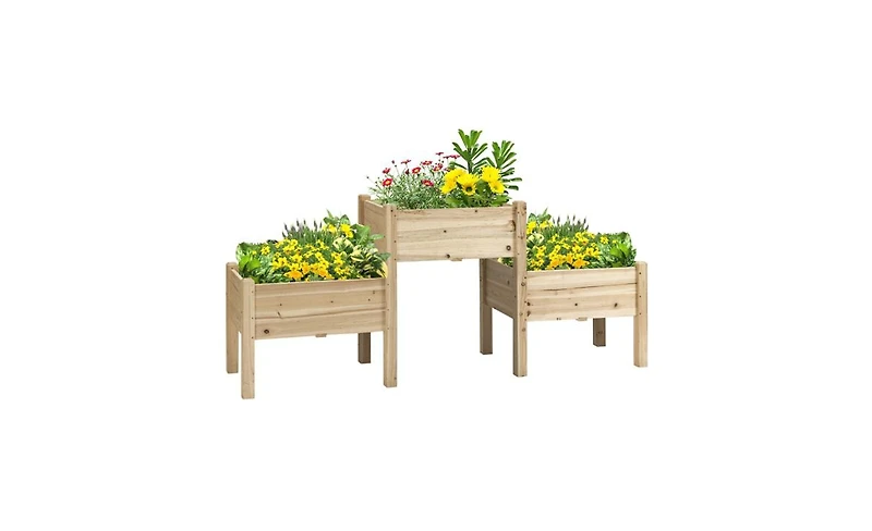 Durable Wooden Planter Box with Elevated Flower Shelf