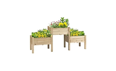Durable Wooden Planter Box with Elevated Flower Shelf