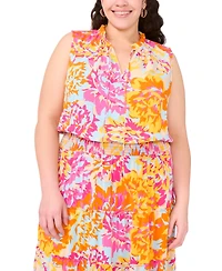 Msk Plus Split-Neck Sleeveless Tiered Challis Maxi Dress