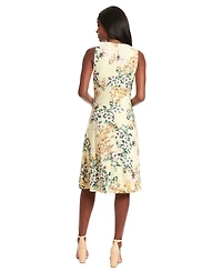 London Times Women's Pleat-Neck Sleeveless Dress