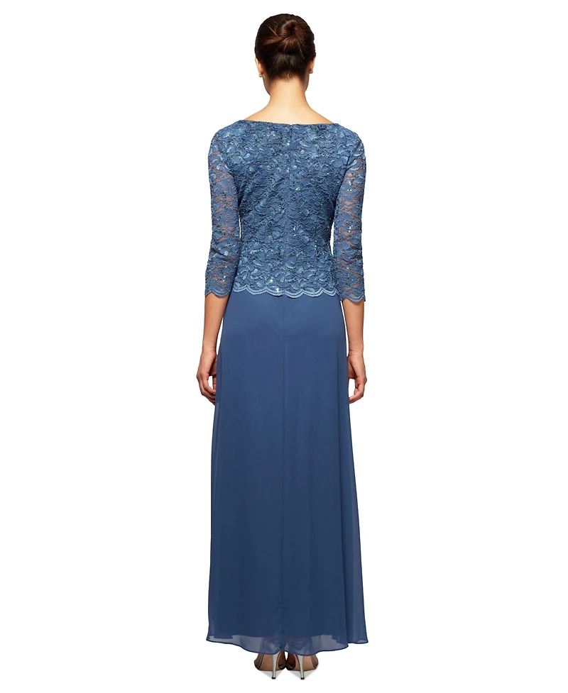 Alex Evenings Petite Lace-Bodice Gown