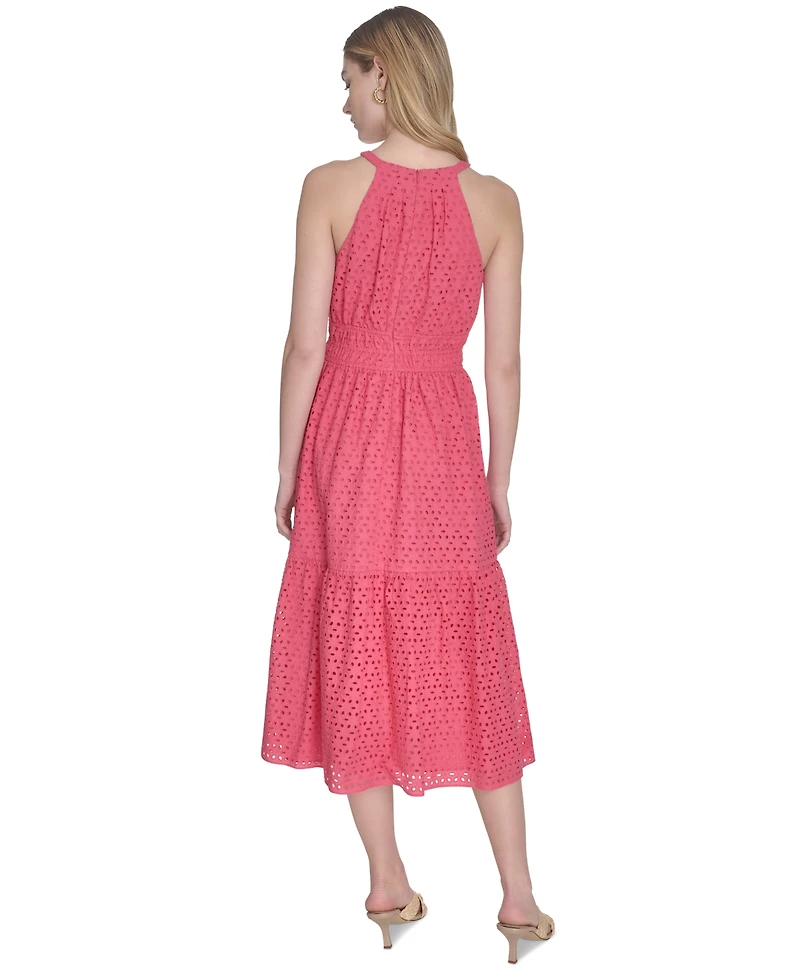 Vince Camuto Petite Cotton Tie-Neck Sleeveless Tiered Dress