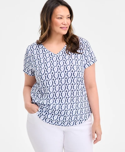 Style & Co Plus Size Printed V-Neck T-Shirt, Exclusively at Macy's