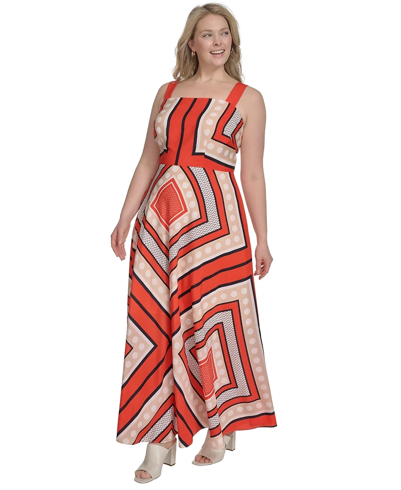 Eliza J Plus Printed Square-Neck Maxi Dress