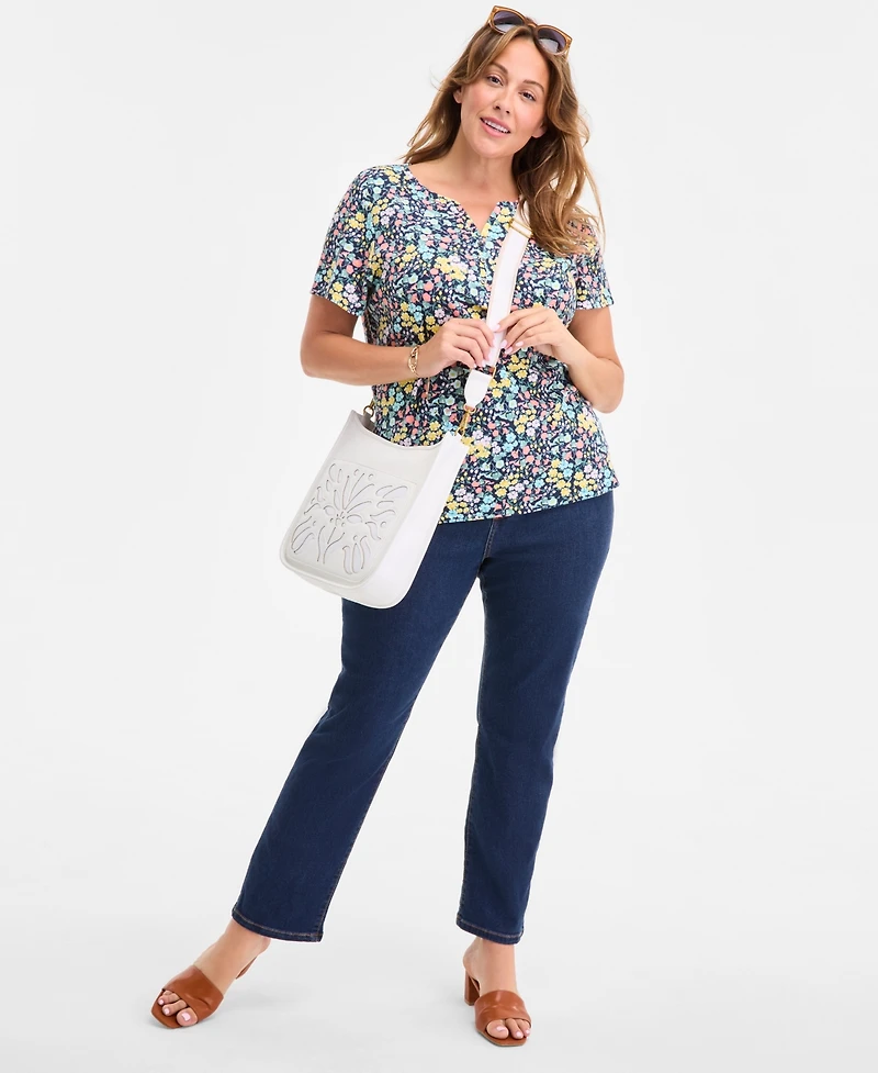 Style & Co Plus Printed Henley Short-Sleeve Top