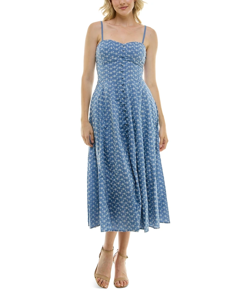 Taylor Petite Sweetheart-Neck Embroidered Midi Dress