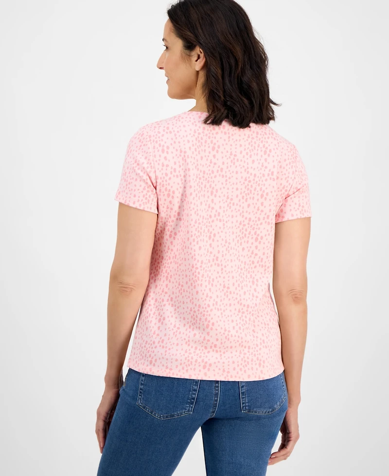 Style & Co Women's Printed Short-Sleeve Cotton Henley Top, Exclusively at Macy's