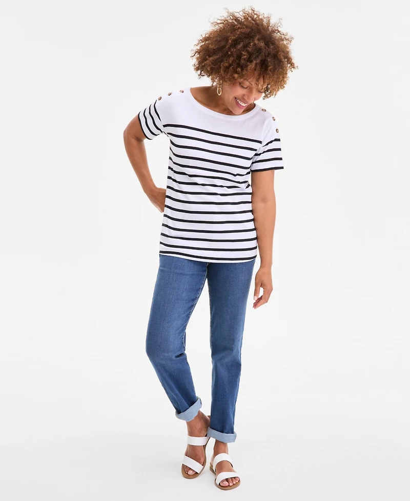 Style & Co Women's Pima Cotton Button-Shoulder Top, Exclusively at Macy's