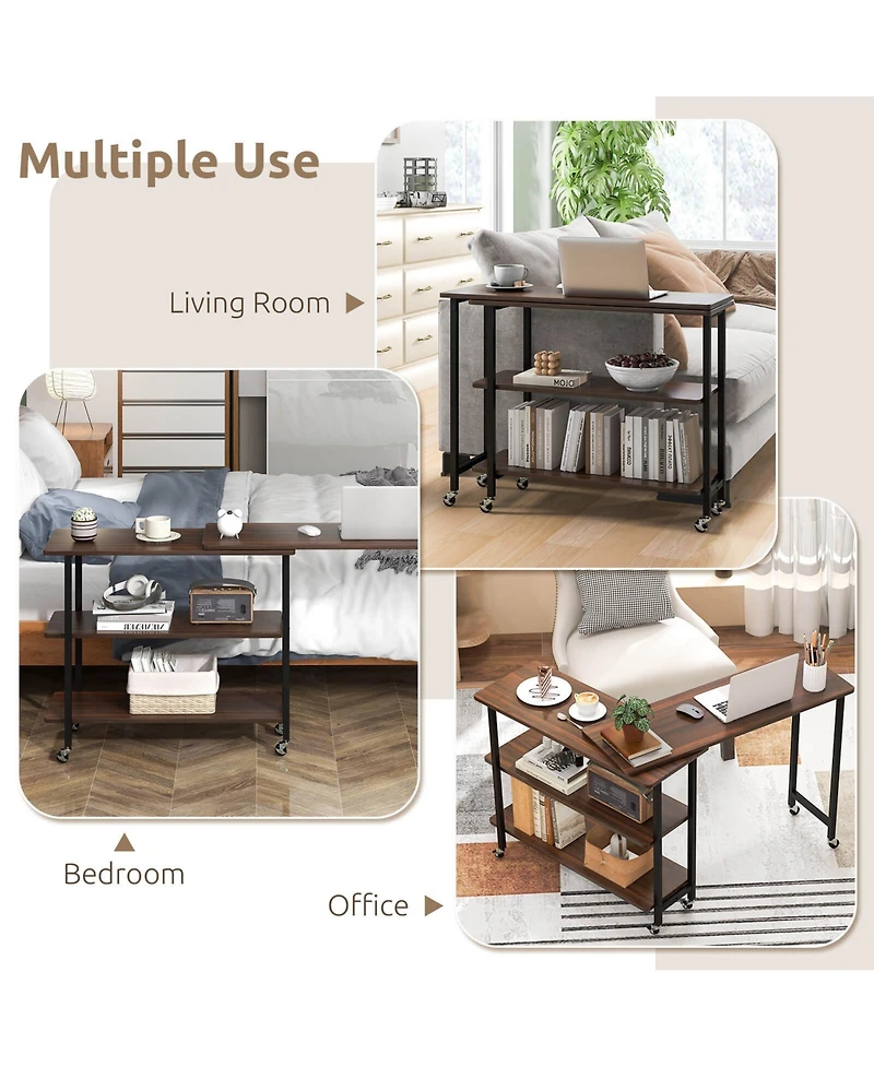 360° Rotatable Sofa Side Table L-shaped Laptop Desk Snack Table withShelf Patented