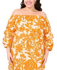 Msk Plus Printed Cotton Off-The-Shoulder Dress
