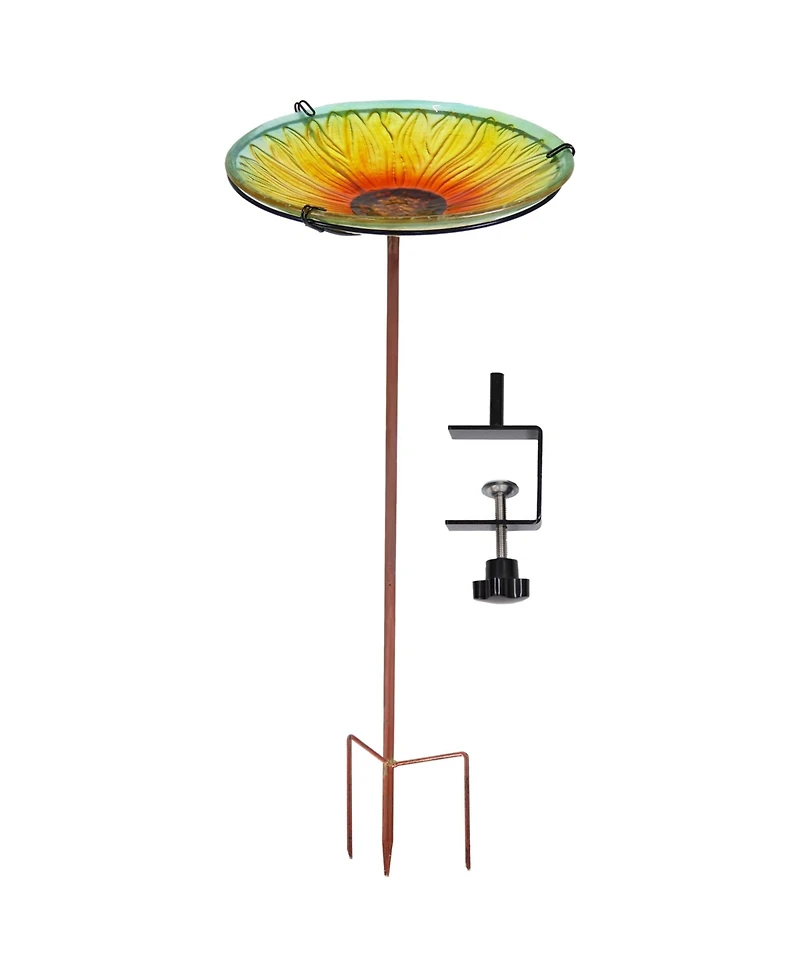 Deck-Mounted/Staked Glass Bird Bath - 10.5” Diameter