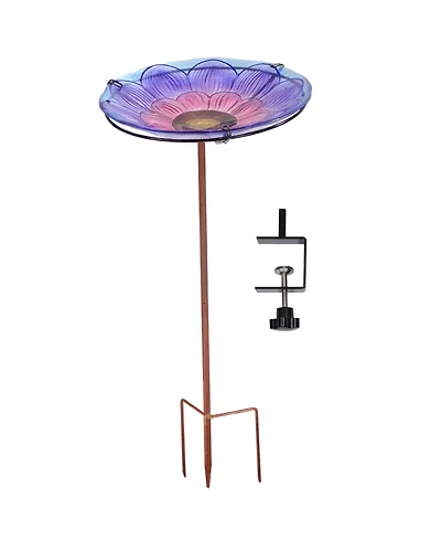Deck-Mounted/Staked Glass Bird Bath - 10.5” Diameter